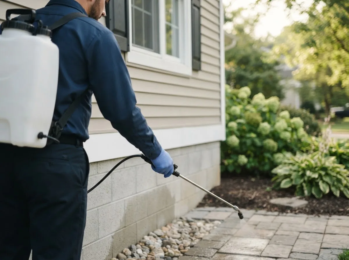 Pest control technician inspecting a home in Ashton, ID